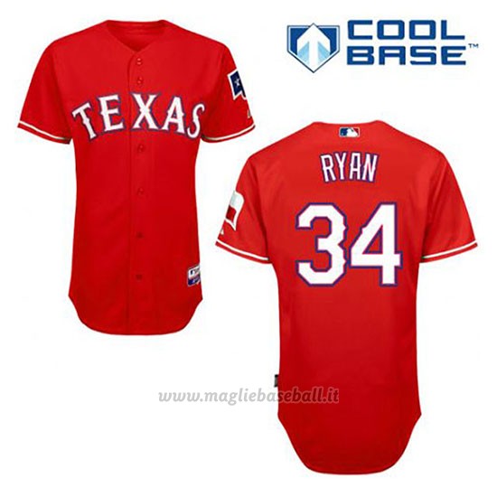 Maglia Baseball Uomo Texas Rangers Nolan Ryan 34 Rosso Alterner Cool Base